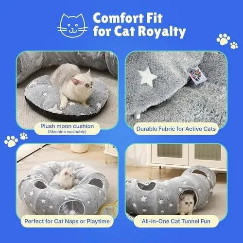 Luxurious Plush Interactive Donut Cat Tunnel Bed with Dual Peekaboo Holes